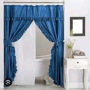 Elegant Blue Ruffled Curtain for Bathroom - Perfect for Adding Style and Privacy to Your Space