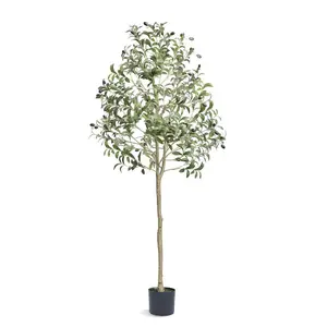 Decorative 5 FT Tall Artificial Olive Tree, Faux Potted Plant with Secure PE Material & Anti-Tip Protection, Low-Maintenance Lifelike Green Fake Tree for Home Office Decor (Indoor Outdoor Use)
