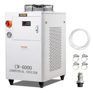 Industrial Water Chiller CW6000 - 1500W Compressor Cooling System, 15L Tank, 65 L/min Max Flow Rate, Teflon Tape, Sealing Hoops, Overheat Alert for CO2 Lasers, CO2 Laser Engraving Machines (Summervibes Series)