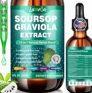 Soursop Bitters Liquid 10-in-1 with Ashwagandha, Black Seed Oil & Turmeric, Gotu Kola for Immune Support, Gut Health, Cell Regeneration & Antioxidant, Vegan, Non-GMO, Sugar-Free, 2 Fl Oz