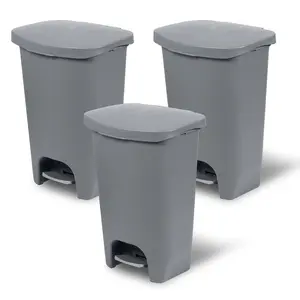 Glad Kitchen Trash Can with Lid and Garbage Bag Rings, 13 Gal, Grey, 3 Pack