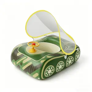 Kids Car-Shaped Inflatable Swim Ring with Sunshade and Soft Backrest, Kiddie Inflatable Beach Pool Water Float Toy, Upgrade Your Summer Fun Gear