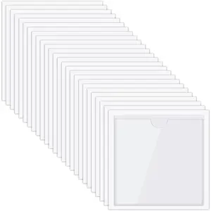 50 Pack Clear Adhesive Pockets, Labels for Storage Bins, Plastic Self Adhesive Index Card Holder with Top Open for Organizing Bins Box Drawer(4.1 x 4.1 Inches)