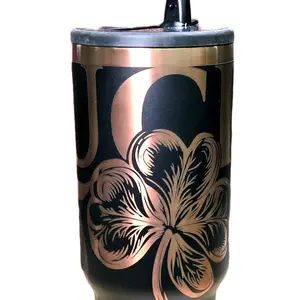 Shamrock 40oz Saint Paddy's Day Tumbler Lucky Clover Design with Black Copper Accents Portable Leak-proof Lid & Straw Stainless Steel Flask Mug
