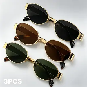 3-Pack Women's Fashion Oval Sunglasses | Sleek Metal Frames with UV Protection | Perfect for Everyday Style, Beach Trips & Outdoor Adventures | Essential Shades for Summer