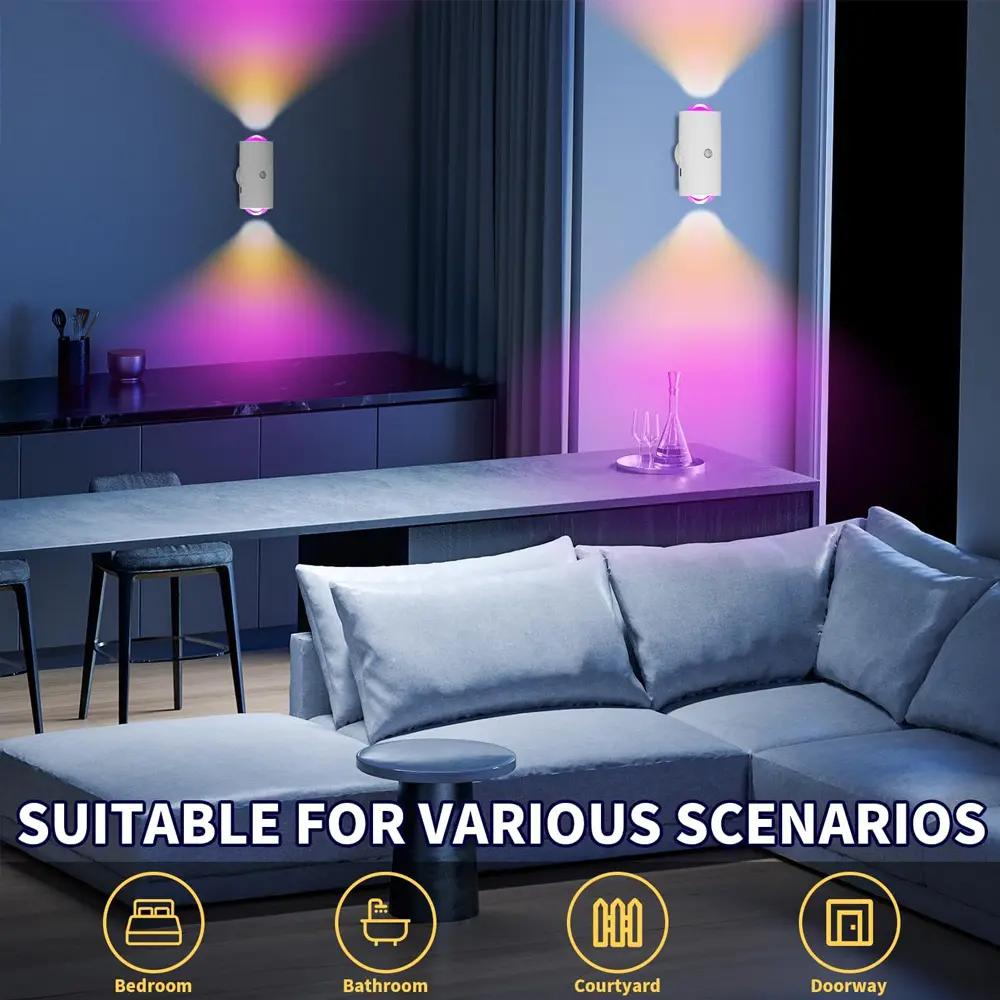 LED Wall Lights with Motion Detection Magnetic RGB Motion Sensor Lights Rechargeable Night Lights Adjustable RGB Gradient Ambient Lighting Battery Operated Ideal for Bedroom Living Room And Cabinet Decoration