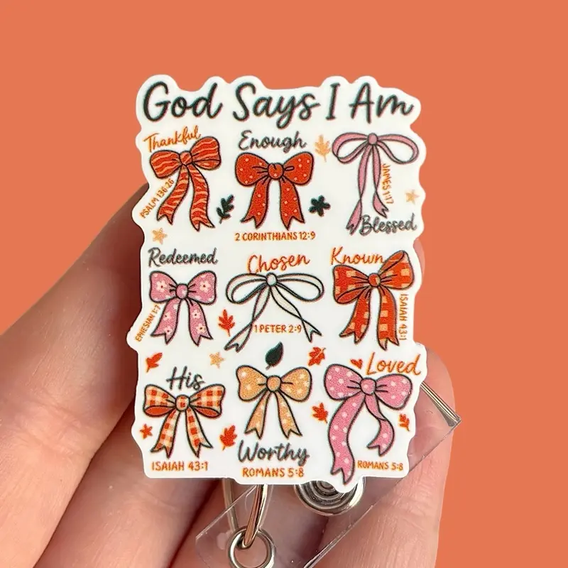 Glitter My Badge God says I am badge reel for nurse and hospital workers. Badge clip Badge pull - Retractable swivel clip with a 360 rotation. Great gift for coworker.