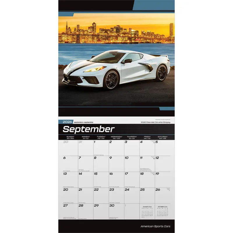 American Sports Cars OFFICIAL | 2026 12 x 24 Inch (Hanging) Monthly Square Wall Calendar | Foil Stamped Cover | Plato | Racing Automotive 3