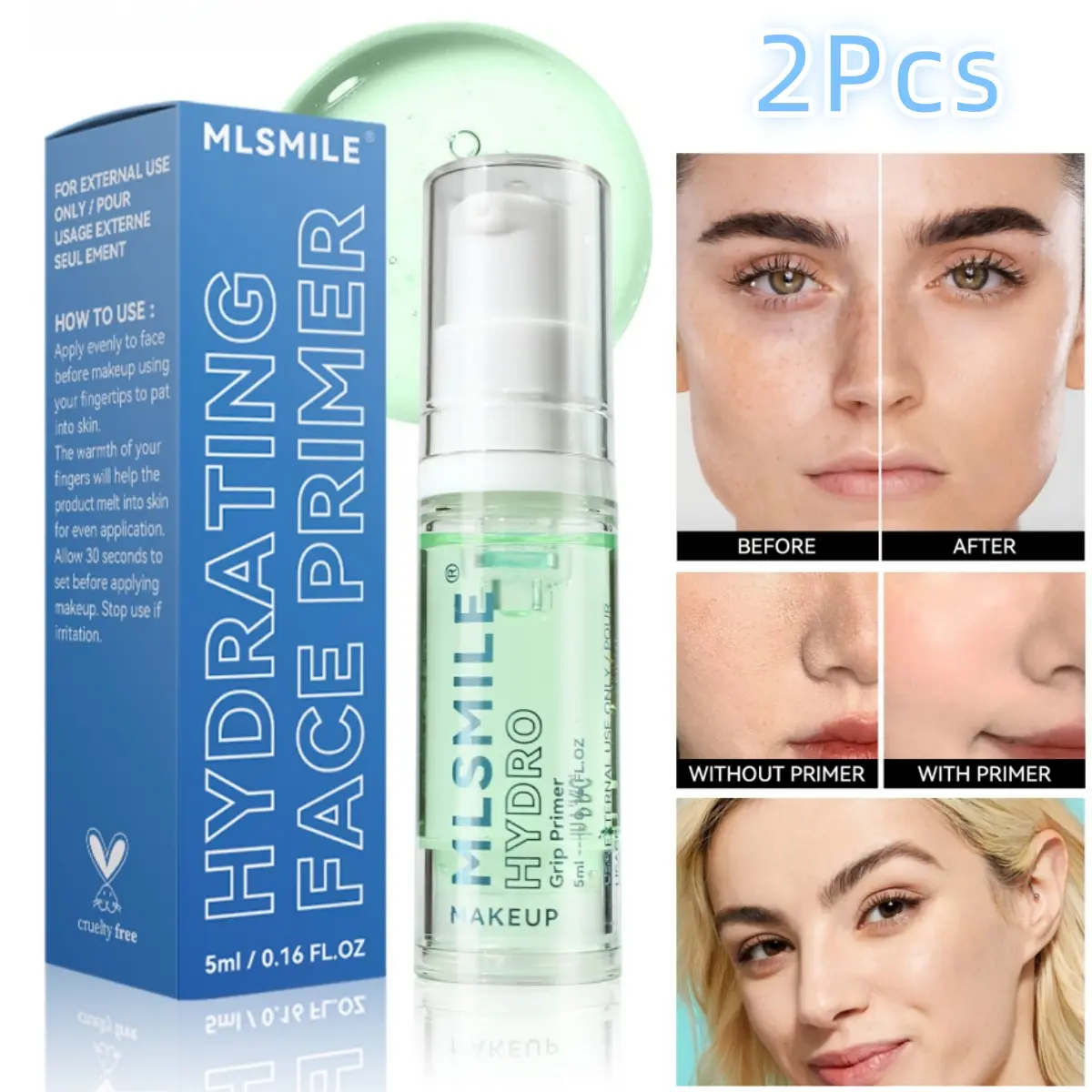 2Pcs Hydrating Face Primer Set Smooth Skin Base Primer for Oil Control Long-lasting Moisturize Pores Fine Lines Minimizer Foundation Primers for All Makeup Types