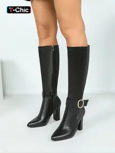 Women's Fashionable Solid Color Belted Design Boots, Casual Comfortable Boots for Daily Wear, Female All-match Trendy Shoes for Fall & Winter, Elegant Boots
