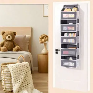 5th Floor Back Door Organizer - 44 Lb Heavy-Duty Space-Saving Wall-Mounted Storage Rack, Anti-Roll Design, No Drilling Required, Easy-Clean Fabric Construction, Suitable For Wardrobes, Bathrooms, Kitchens, Daycare Centers - Grey, For Home Organization