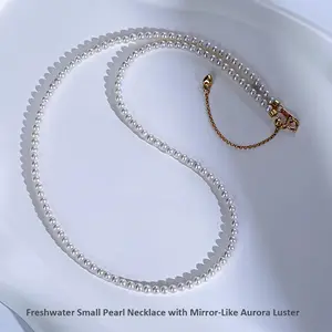 3-4mm White Pearl Necklace For Women, Pearl Strand Necklace Jewelry, Good Love Gift For Anniversary, Birthday