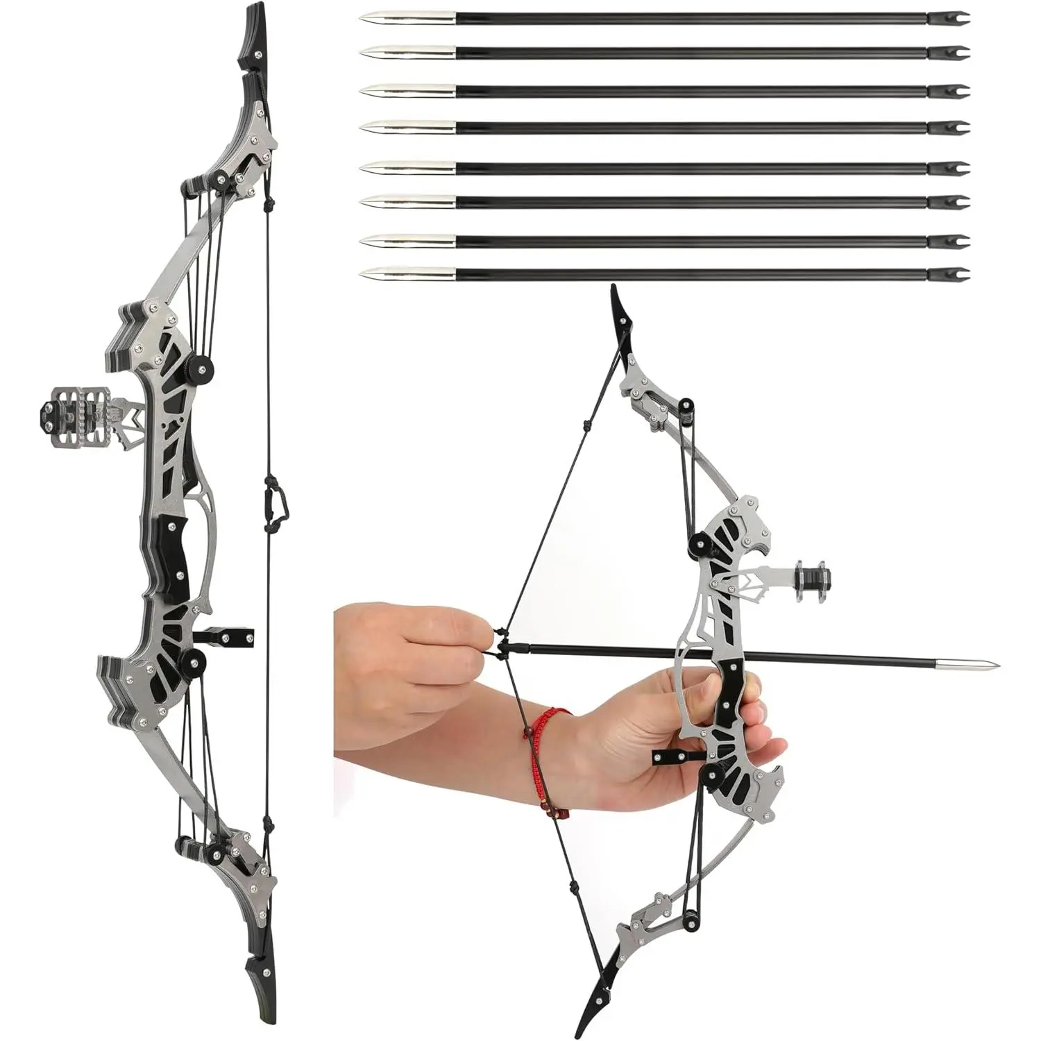16.4inch Mini Lever Recurve Stainless Steel Includes 4/8 Arrows and Target Paper
