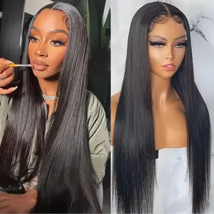 Synthetic Lace Front Wig 13x4 HD Lace Black Wigs Pre Plucked Straight Wigs for Women Long Glueless Wigs with Baby Hair Heat Resistant Lace Wig for Daily Use 26inch Beginner Friendly