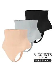 Women's Solid High Waist Shapewear Thong, High Waisted Shaping Seamless Compression Shapewear Tummy Control Shaper, Comfy Breathable Shapewear Bottoms Underwear for Daily Wear Basic, Tummy Control Waistband