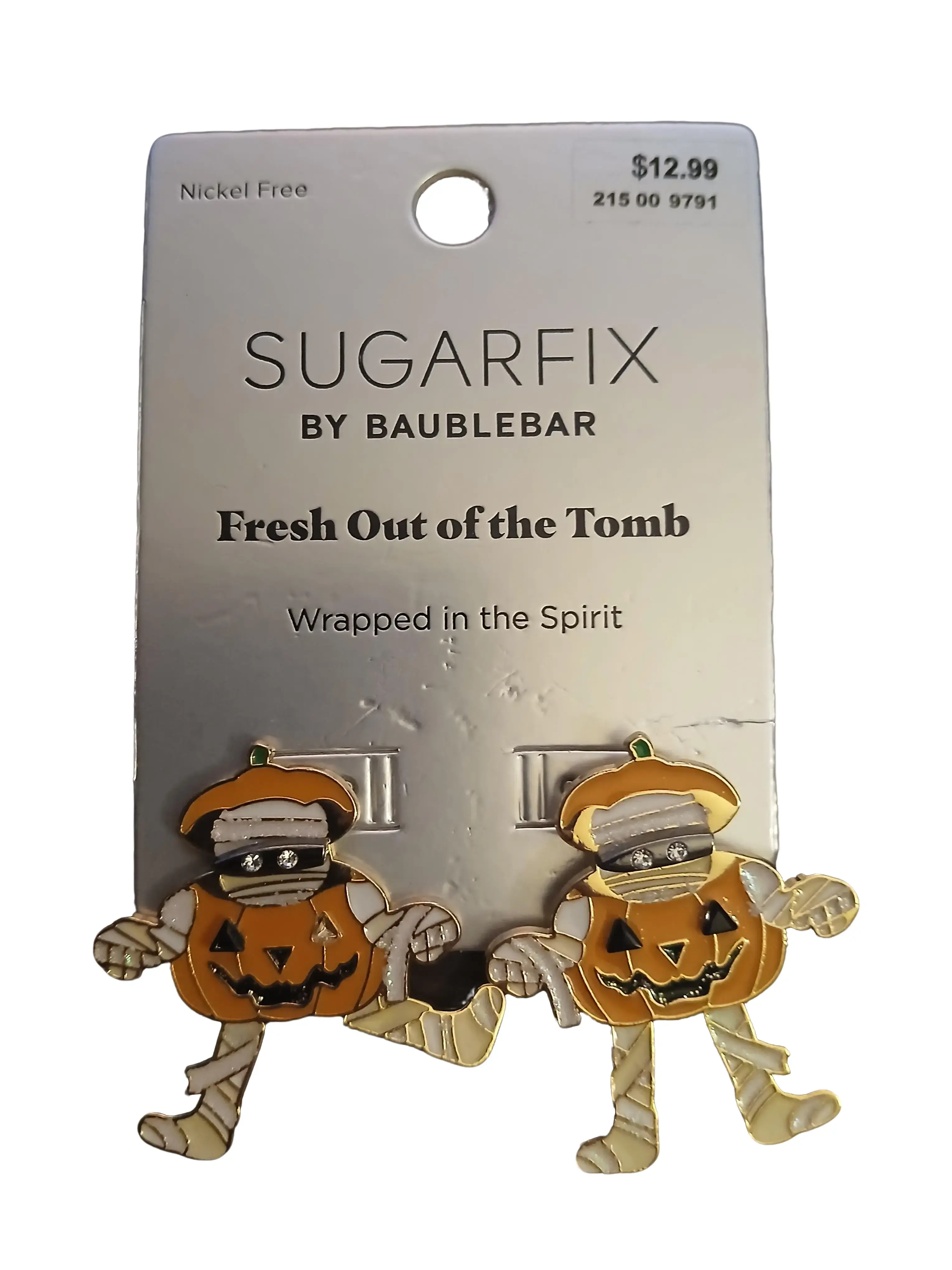 Sugarfix by Baublebar Fresh Out of the Tomb Wrapped in the Spirit Halloween Earrings Nickel Free Pumpkin Mummy Design