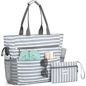 Beach Bag, Waterproof Sandproof Beach Tote Bag, Large Capacity Foldable for Women