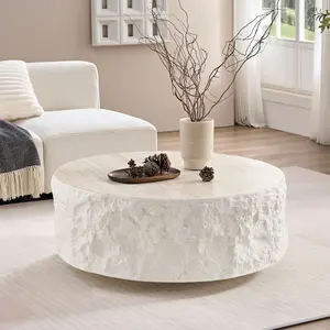 35.43''Fiberglass Round Center Coffee Table for Living Room Vintage Table,Imitation Stone Table front of the Sofa,Modern Design Coffee Table for Office,Apartment,No Need Assembly