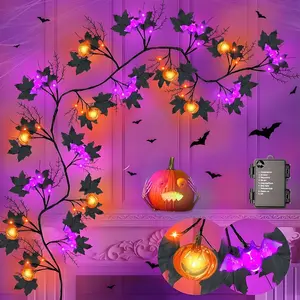 LED Halloween Vine Decoration Strip with Pumpkin Bat Lights, 8 Modes, Waterproof USB Plug-In Halloween Decorations