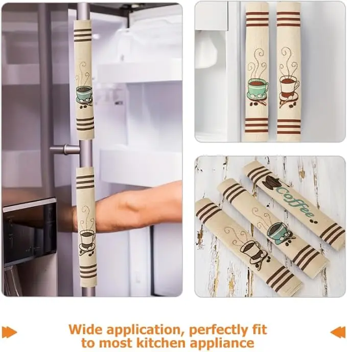 3PCS Coffee Burlap Refrigerator Handle Covers, Microwave Oven Decorative Oven Handle Covers, Kitchen Appliance Dustproof Covers