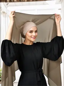 Women's Solid Color Magnetic Button Instant Hijab, Modest Comfortable Breathable Hijab for Daily Wear, Women's Islamic Clothing for All Seasons, Hijab Turban