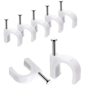 Cable Clips, 100 Pcs, 10mm, Wire Wall Clips with Steel Nails, Cable Management Organizer Clips, Cable Tacks Coax Holder Clips, RG6 RG59 CAT6 RJ45 Cable Cord Clips, White