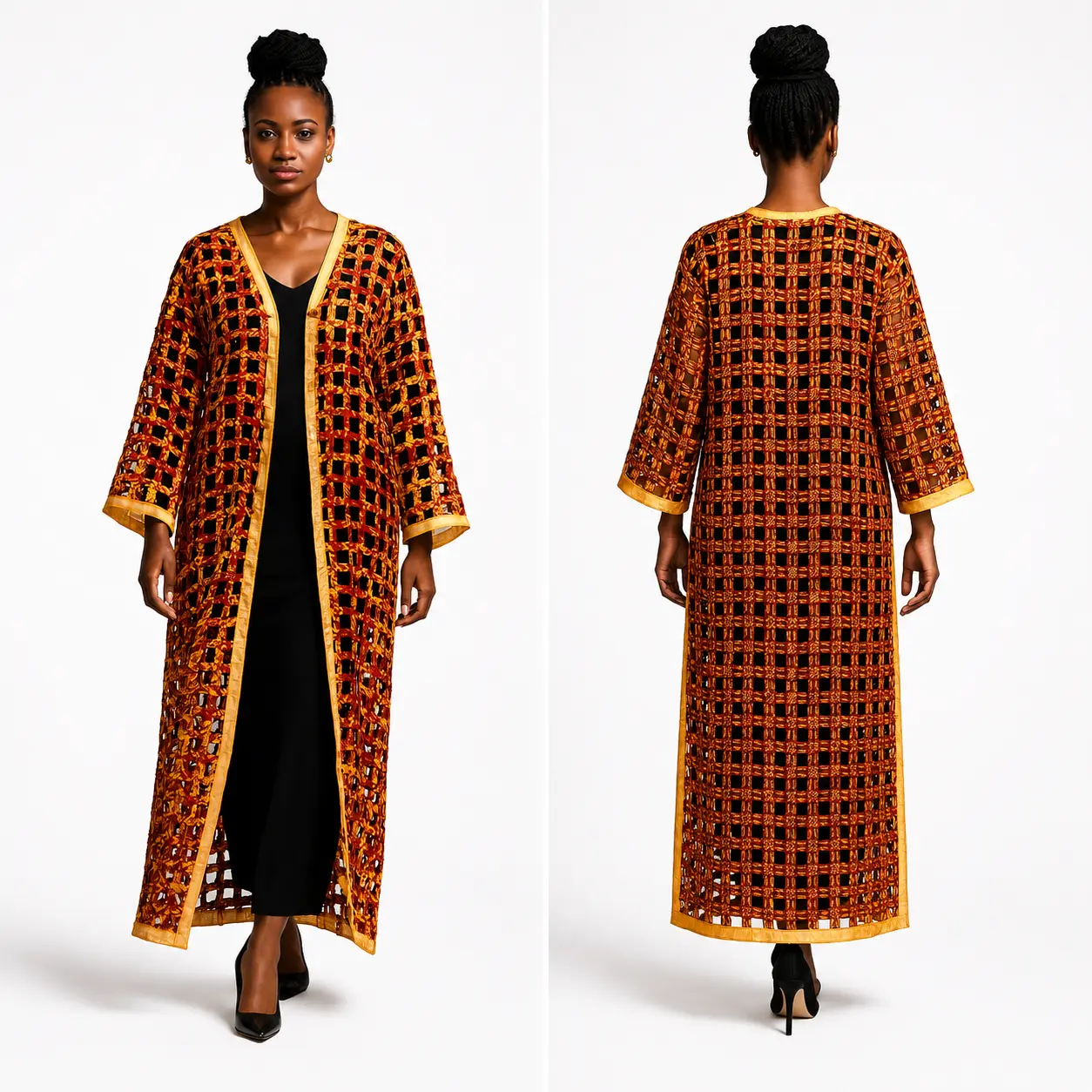 Women's Golden Ember Grid Brocade Jacket - Fashionable Cotton Fabric Printed Women's Work Outerwear, Geometric