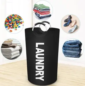 Laundry Basket with Handle 90L Large Capacity Collapsible Round Hamper Foldable Dirty Clothes Storage Organizer for Home Bedroom Bathroom Waterproof Foam-Protected Aluminum Handles