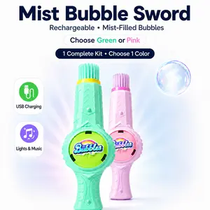 Mist Bubble Machine for Kids – Rechargeable Electric Smoke Bubble Sword, Elastic Fog Bubble Wand with Colorful Lights & Music, Outdoor Summer Toy, Birthday Gift for Boys & Girls