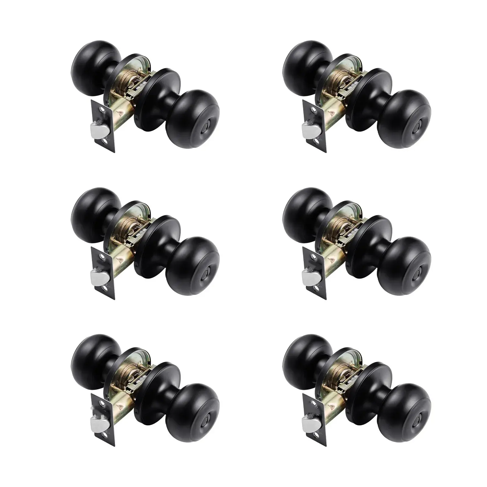 Matte Black Privacy Door Knobs 6-Pack - All-Metal Hardware with Round Ball Design, Keyless Exterior & Thumb Turn Lock Interior, Modern for Bedroom, Bathroom