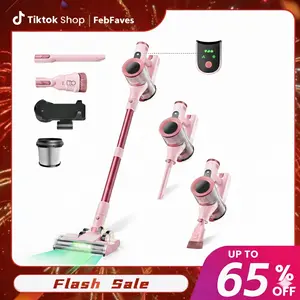 [FebFaves]S2 Cordless Vacuum, 50KPA Strong Suction & 55-Min Runtime, Anti-Tangle Rechargeable Stick Vacuum with Green LED for Easy Daily Cleaning , Lightweight 2-in-1 Handheld with Self-Standing Design for Floors, Carpets, Sofa, Tiles, Cars