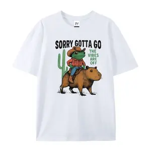 Sorry Gotta Go The Vibes Are Off Cowboy Frog & Capybara Graphic T-Shirt, Cotton Comfort Tee, Funny Western Fashion Outfit, Oversized Casual Shirt, Ideal Birthday & Animal Lover Gift for Him/Her