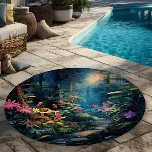 MWW C1COAR55C2UCDG 5x5 ft. Blue Outdoor Round Area Rug, Cool-Toned Weather-Resistant Rug for Home Decor - Against All Odds, Cool-Toned Area Rugs, Weather-Resistant Area Rugs
