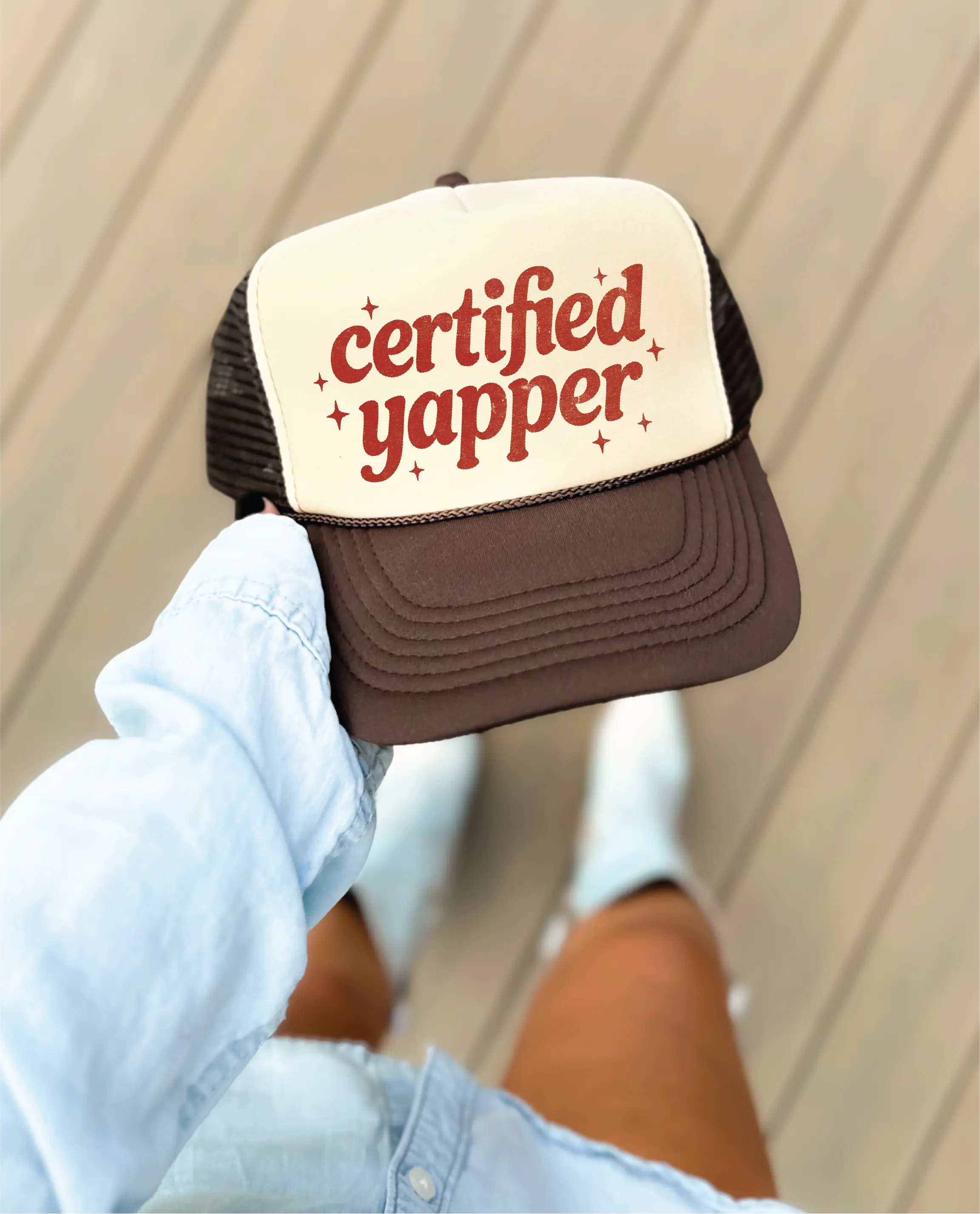 Certified Yapper - Brown and Tan Unisex Foam Trucker Hat