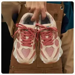 Hot Trend 2025 Unisex Chunky Running Sneakers Pink Mesh & Suede Athletic Shoes with Breathable Cushioning Anti-Slip Sole for Men Women