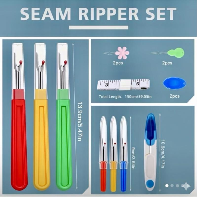 14 pcs Sewing Seam Ripper Kit Set – Thread Remover Tools with Measuring Tape & Needle Threaders (Multi-Color Set)