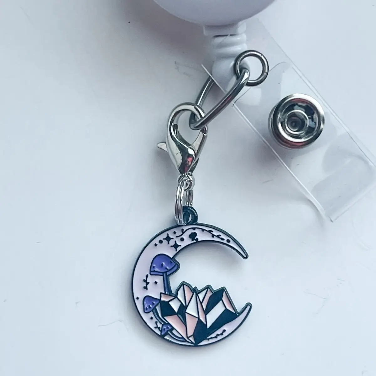 Crystals Moon Crescent Badge Reel Charm Lanyard Charm Nurse Teacher Badge Charm Nurse ID Holder Charm Purse Charm Backpack Keys Cute Charms