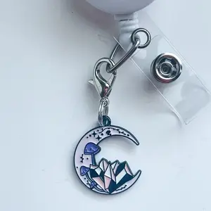Crystals Moon Crescent Badge Reel Charm Lanyard Charm Nurse Teacher Badge Charm Nurse ID Holder Charm Purse Charm Backpack Keys Cute Charms