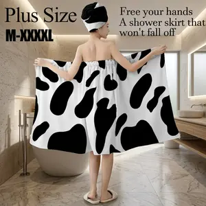 2 Pcs Cow Print Bath Skirt Set, Plus Size M‑XXXXL, Non-Slip Absorbent Wearable Towel, Ideal for Spa, Beach, Daily Use, Gift Option