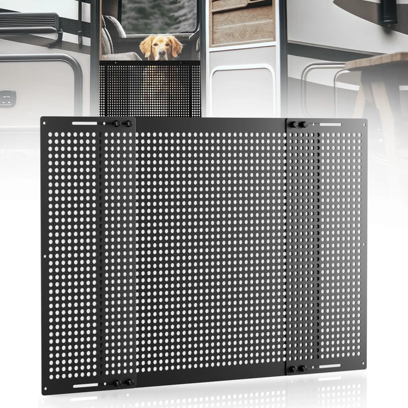 Safoner RV Screen Door Protector for Dog, Aluminum Pet Guard Accessories Protect RV Screen Doors From Dog Claws, Adjustable Width from 22" to 31.5", Durable Aluminum,Pet-Safe Hole,Camper Accessories