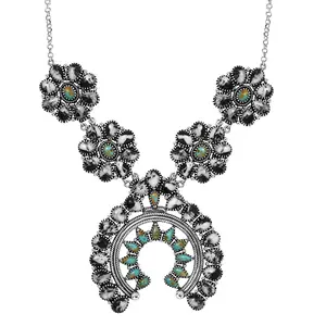 Artisan Crafted White Buffalo and Royston Turquoise 54.10 ctw Squash Blossom Necklace 18 Inches in Sterling Silver Christmas Gifts