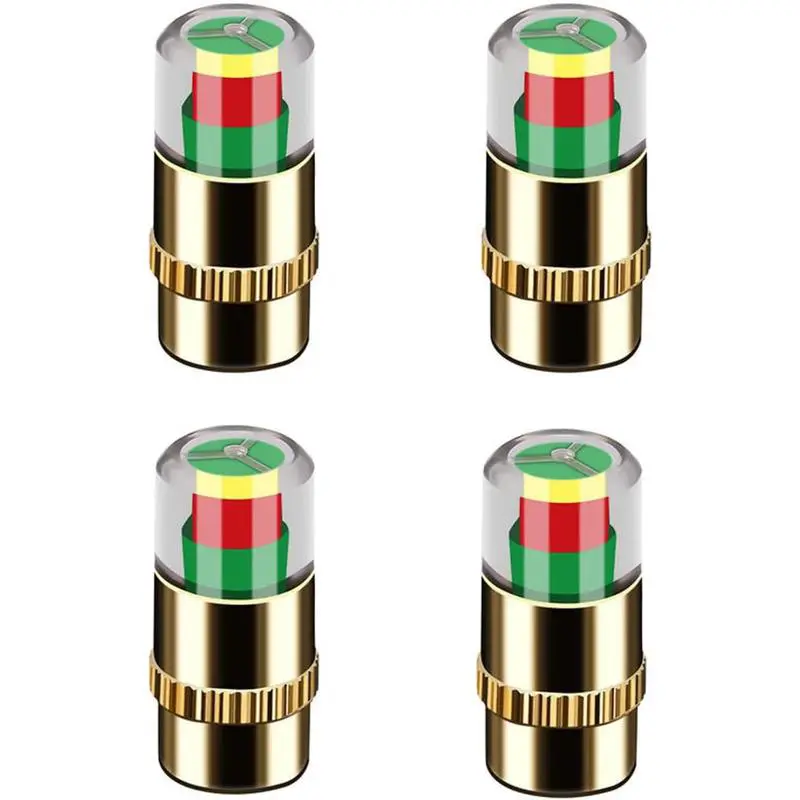 4 PCS Car Auto Tire Pressure Monitor Valve 3 Color Eye Alert External Tire Pressure Monitor Detection for Medium-Sized Small Motorbikes Bicycles Automotive Vehicle Tool