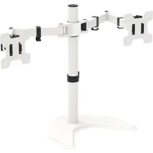 Dual  Stand, Free Standing Desk Mount for 2 Monitors up to 27 inch, 22 lbs. Weight Capacity per Arm, Fully Adjustable with Max Mounting  100x100mm (MF002-W), White