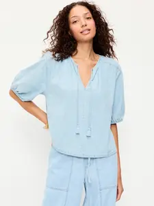 Old Navy Women's Short-Sleeve Beaded Denim Top