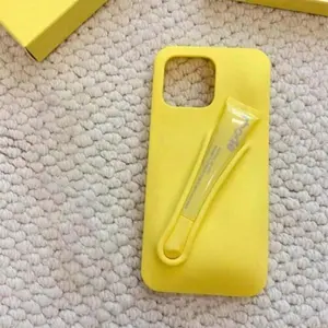 Silicone Phone Case with Lip Gloss Holder Back Stick on Holder for IPhone 17/16/15/14/13 Pro Max Plus 17 Air