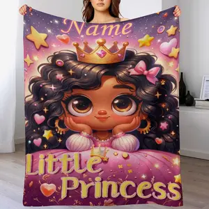 Custom Name Black Little Princess Blanket - Personalized Name Gift ,Suit for The Sofa, Bed, Travel, Camping, Living Room, Office, Chair，Gifts for Family or Child  ,Friend , Send your custom text via shop chat to personalize
