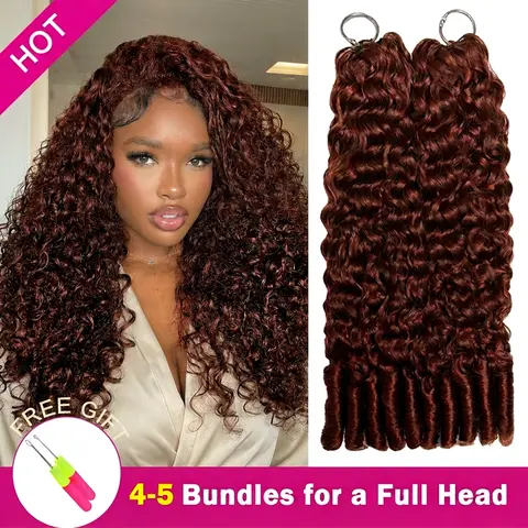[New Color] Asakiss Pre-Separated Feather Crochet Human Hair Extensions, 50g/Pack, 40 Strands/Pack, Available in #33 Reddish Brown, Burmese Curly Highlight Honey Blonde p4-27, #4 Chocolate Brown, 99J Burgundy for Protective Hairstyles & Miracle Knots, Bur
