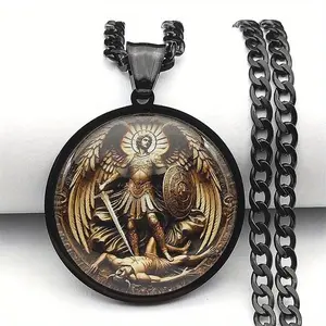 Stainless Steel Golden Unisex Saint Michael the Archangel Adjustable Star Pendant Necklace, Daily Wear Fashion Accessory, Ideal for Christmas, Adjustable Star Necklace
