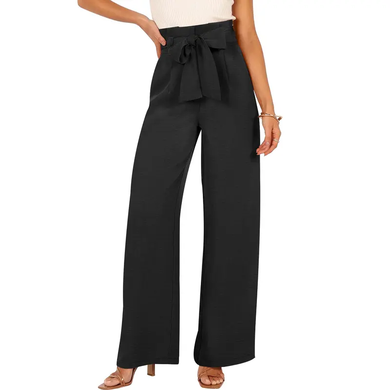 flowy dress pants Tie Waist Flowy Wide Leg Dress Pants