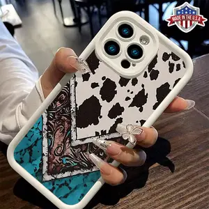 Trendy Western Cow Print Turquoise Tooled Pattern Case for iPhone 17 16 15 14 Pro Max 13 12 11 XR XS Plus Air Slim Shockproof Anti Drop TPU Cover